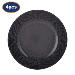 Stoneware Dinner Plate 27cm Round Black Linear Reactive Glaze Crockery 4pc Set - Picture 1 of 3
