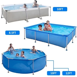 8/10/12 Feet Rectangular Large Round Frame Above Ground Swimming Pool -Grey/Blue - Picture 1 of 23