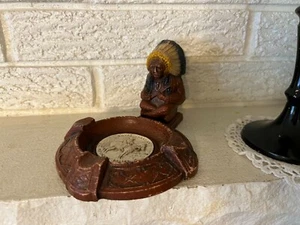 Antique Royal Canadian Mounted Police Syroco/ Wood Ashtray w/ Indian Chief RCMP - Picture 1 of 7