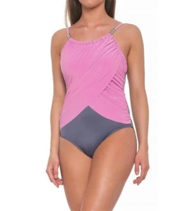 NWT MSRP $158 - MAGICSUIT Solid Lisa 1-Pc Swimsuit, Pink and Gray, Various Sizes - Picture 1 of 2