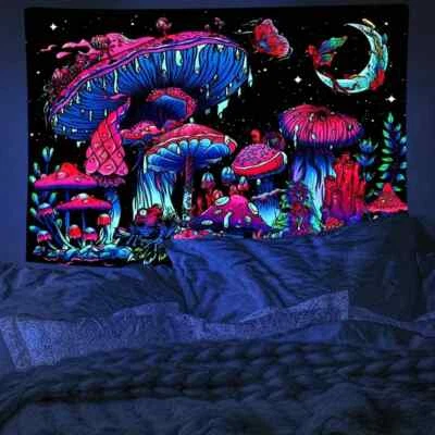Tapestry - Mushrooms, Black Light Tapestry, Glow in the Dark Tapestry - Image 1 of 2