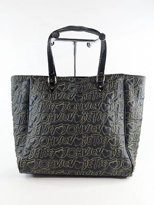 Bolso de Mano Acolchado Betsey Johnson - Negro Dorado Monograma Grande Cartera de Hombro Foto 1 de 4