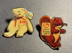 2 TY Teenie Beanie Babies Int Bear & Squirrel Original Pinback Lapel Button 1". - Picture 1 of 5