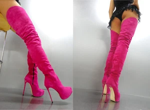 CQ COUTURE PLATFORM CUSTOM OVERKNEE BOOTS STIEFEL STIVALI LEATHER FUXIA PINK 39 - Imagen 1 de 12