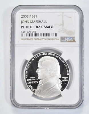 2005 P John Marshall Commemorative Proof Silver Dollar NGC PF70 UCAM - Image 1 of 4
