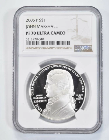 2005 P John Marshall Commemorative Proof Silver Dollar NGC PF70 UCAM Cover