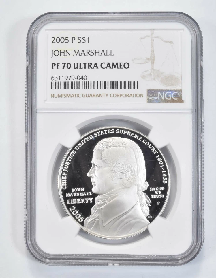 2005 P John Marshall Commemorative Proof Silver Dollar NGC PF70 UCAM - Image 1 of 4