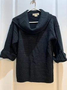 Michael Kors Damenpullover schwarz mittelgroß 3/4-Ärmel Wasserfallausschnitt Länge 26 Zoll - Bild 1 von 5
