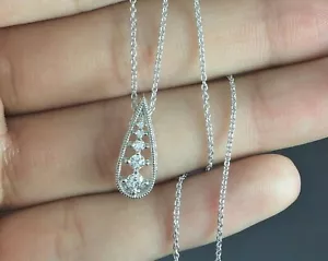 $1,325 14K White Gold 0.18ct Round Diamond Milgrain Pendant 16'' Chain Necklace - Picture 1 of 8