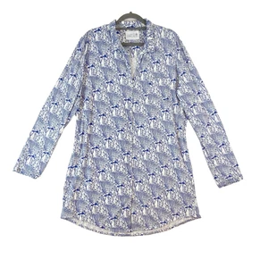 Pijama del Gato Camisa para Dormir Mujer XL Azul Blanco Pavo Real Manga Larga Tejido Pima - Imagen 1 de 7
