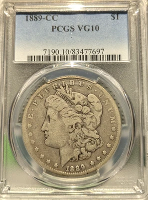 1889 CC Morgan Silver Dollar $1 PCGS VG10 - key date - Image 1 of 4
