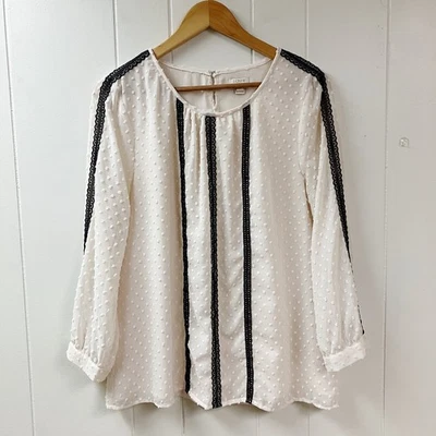 Blusa Encaje Femenina Romántica J CREW Talla 12 Crema Punto Suizo Manga Larga Clásica Foto 1 de 4