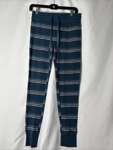 Eddie Bauer Damen Pyjamahose klein Waffelstrick gerippt gestreift grün - Bild 1 von 6
