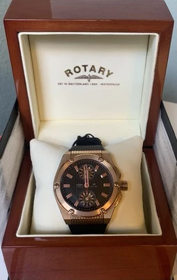 Rotary Evolution TZ3 Black Dial Stainless Steel IOP Rose Gold Bracelet Watch Nib - Image 1 of 4