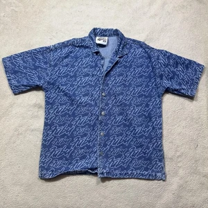 FUBU Forever 21 Hemd Herren Medium Denim Kurzarm Knopfleiste Allover Print 05 - Bild 1 von 13
