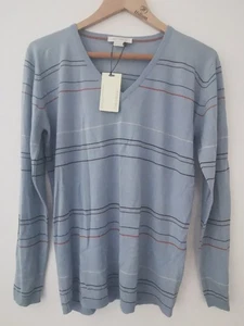 BNWT John Smedley Blue Striped Wool Jumper Size Medium * NEW * Made In England - Picture 1 of 12