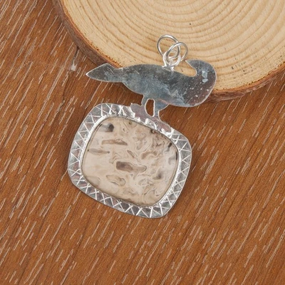 Regalo de aniversario para ella colgante de piedras preciosas de ágata de madera plata de ley 925 Foto 1 de 4