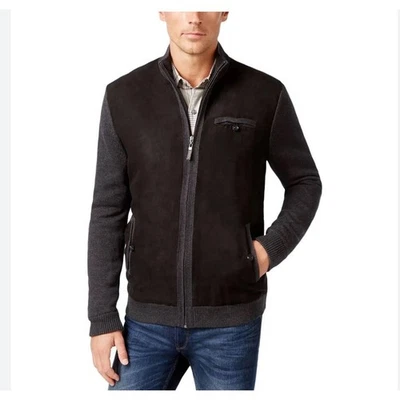 Suéter/chaqueta de bombardero Tasso Elba para hombre tejido de gamuza sintética talla pequeña negra nueva con etiquetas  Foto 1 de 4