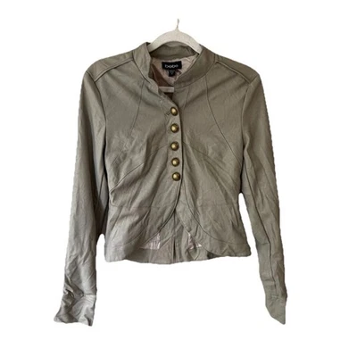 Bebe Women's Light Gray Faux Leather Jacket with Gold Accents Size XS Military - Image 1 of 4