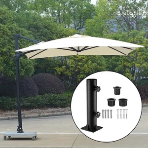Iron tube umbrella base with triangle support fits most outdoor parasol poles - Picture 1 of 7
