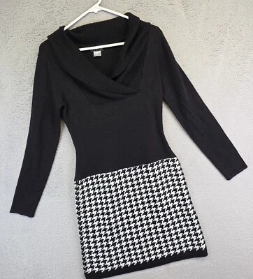 Venus Sweater Dress Women S Black White Shawl V Neck Houndstooth Academia Preppy - Image 1 of 4