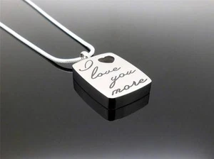 Silver I Love You More Heart Design Keepsake Cremation Memorial Urn Pendant NIB - Picture 1 of 10