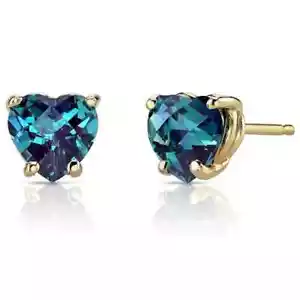 14k Yellow Gold Push Back Heart Created Alexandrite Stud Earrings 4mm - Picture 1 of 1