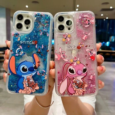 For Various Phone Cute Cartoon Rose Stitch Liquid Bling Quicksand Case Cover - image 1 of 4