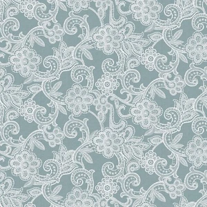 PVC TABLE CLOTH FLEUR LACE BLUE STEEL EFFECT FLOWERS WHITE DUCK EGG WIPE ABLE - Picture 1 of 1
