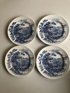 4 platos de postres de 7"" azul y blanco de colección Enoch Wedgwood de campo azul y blanco en excelente estado - Imagen 1 de 5