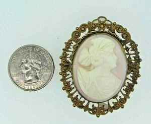 Vintage Molded Pink Lucite Gold Tone Brooch - Picture 1 of 3