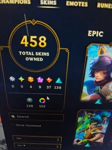 league of legends account lvl 167 unranked 458 skins 4 ultimate 9 mythic 138 leg - Picture 1 of 5