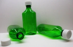 100 Green Medicine Graduated Oval Plastic Medical Bottles/Caps 6 OZ - Picture 1 of 1