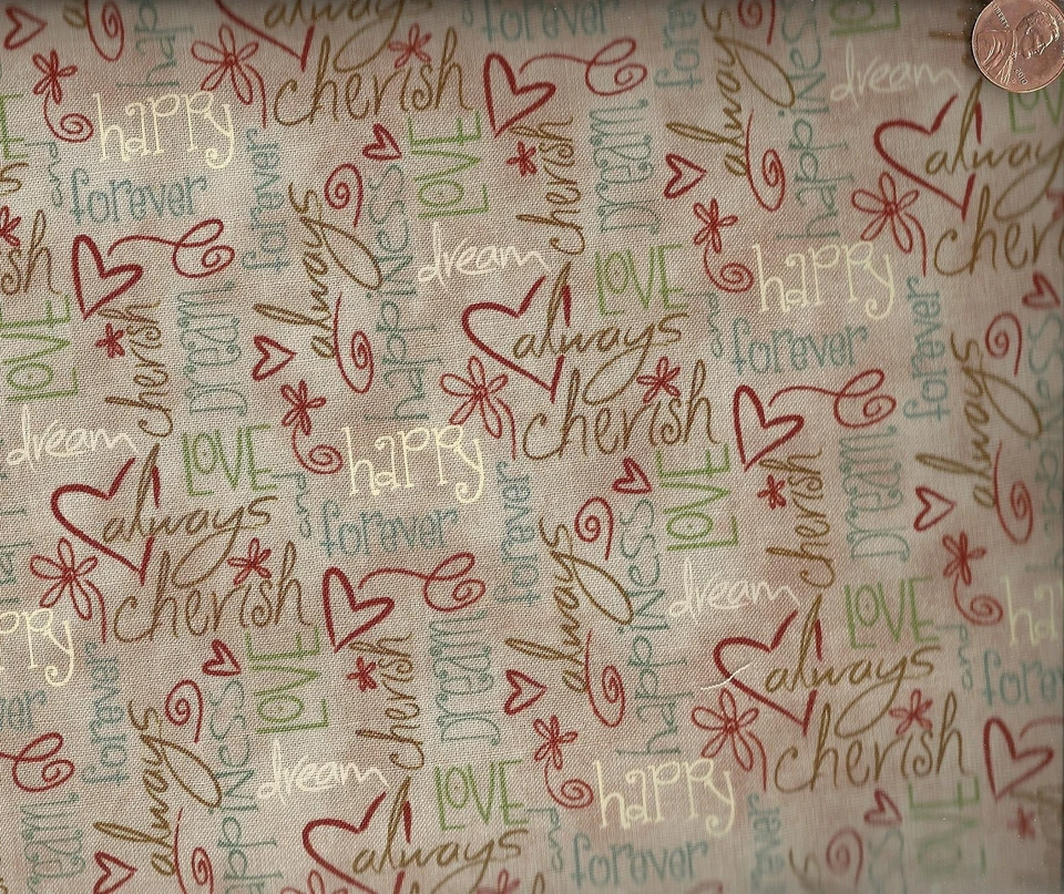 Heartstrings tan words happy Red Rooster fabric 23 inch piece - Image 1 of 1