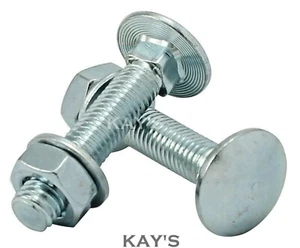 M8 M10 M12 CARRIAGE BOLTS WITH NUTS WASHERS CUP SQUARE COACH SCREWS ZINC PLATED - Picture 1 of 3