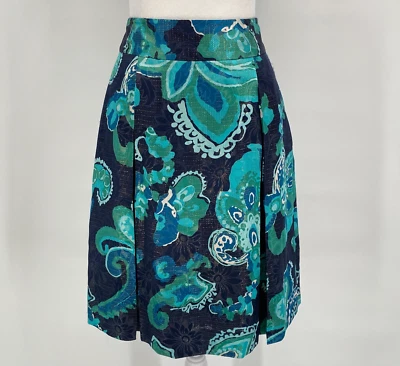 Tory Burch Skirt Size 2 Blue Abstract Metallic Silk Blend Pleated A-Line Luxe - Image 1 of 4