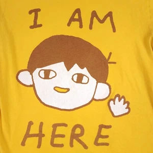 OMOCAT I Am Here Shirt Size Large Yellow Short Sleeve Anime Meme OMO CAT - Picture 1 of 9