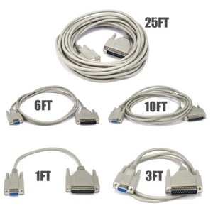 1-25FT Serial RS-232 DB25 25-Pin Male to DB9 9-Pin Female AT Modem Molded Cable - Picture 1 of 6