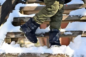 Stivali invernali in pelliccia per bambini blu stivali da neve in pelle stivali bambini mukluks - Foto 1 di 10
