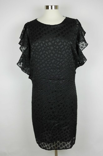 Abito tubino MICHAEL KORS donna XL nero testurizzato senza maniche con volant ginocchio lth