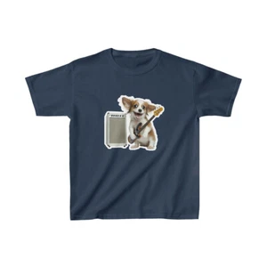 US Kids - Music dog playing rock bass guitar - Heavy Cotton Tee - 7Y to 14Y - Picture 1 of 29