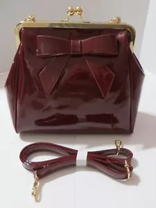 American Vintage Rockabilly Retro 50s Top Handle Burgundy Handbag PREOWNED - Picture 1 of 12