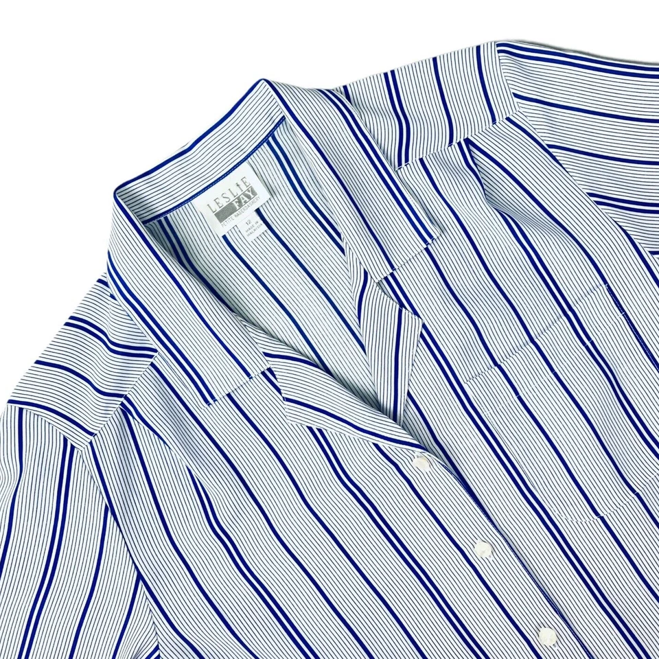 Blusa Top Leslie Fay Petite Haberdashery Abotonada a Rayas Para Mujer 12P Poliéster Foto 1 de 4