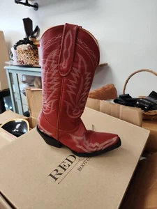 Botas de cuero REDHAWK vaqueras occidentales punta corta ROJO RUBÍ para mujer talla 7 - Imagen 1 de 7