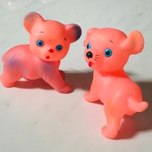 Kitsch Pink Bear and Dog Rubber Squeak Toys - Vintage Retro Toys - Vinyl Squeaky - Picture 1 of 8