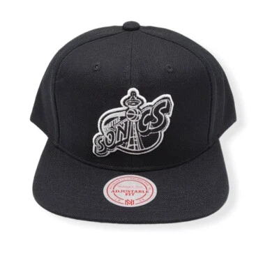 Mitchell & Ness Seattle Supersonics Wool Black/White HWC Adjustable Snapback Hat - Image 1 of 4