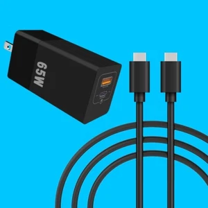 GaN 65W Type-C USB 2 Ports Fast Wall Charger Power Adapter Cable f Laptop Tablet - Picture 1 of 1