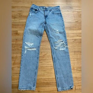 Levi’s Women Middy Straight Jeans Ripped Distressed Light Wash Denim Size 25 - Picture 1 of 11