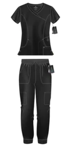 New, SCRUBAID 4-Way Stretch Jogger Style Scrub Set, Medium, Black, MSRP $78.00 - Picture 1 of 5