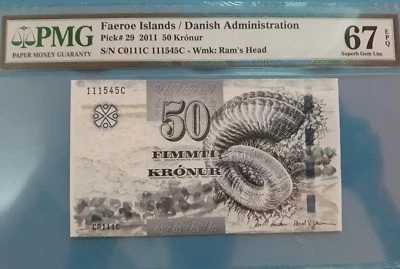 2011 Faeroe Islands/Danish Administration 50 Kronur PMG67 SUPERB GEM UNC <P-29> - Image 1 of 4